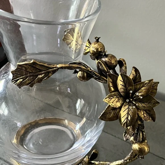 Glass Pitcher with Brass Floral Handle - Picture 2 of 5